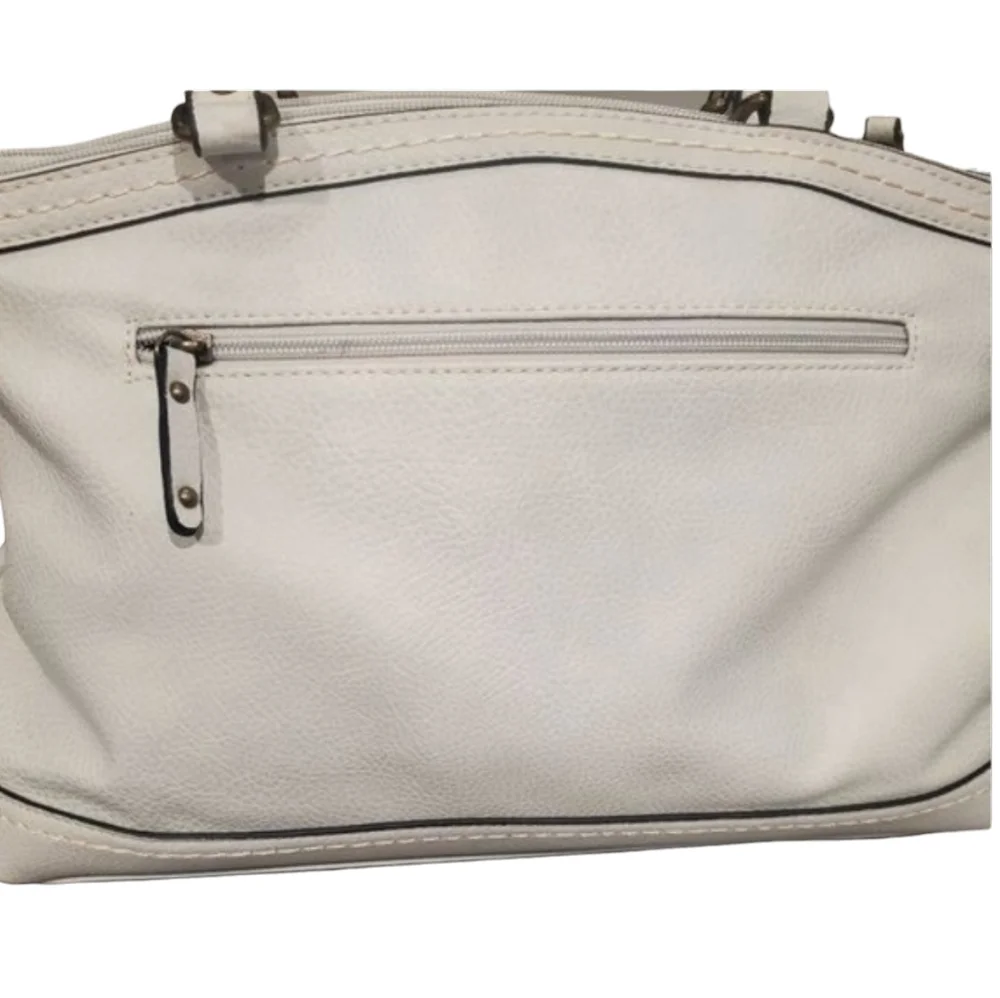 Born Concept Large Shoulder Tote Hobo Bag White Vegan Leather 3 Compartment - Picture 10 of 10
